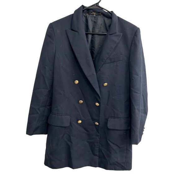 Vintage Marks & Spencer Navy Blazer With Gold Buttons Womens Long Fit Size 10 - Picture 1 of 8